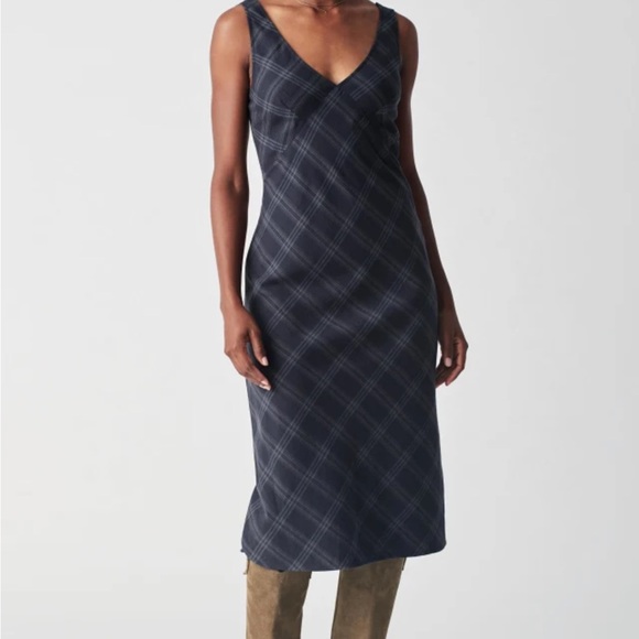 Faherty Navy Aspen Plaid Emma Slip Midi Dress, Small - Picture 3 of 4